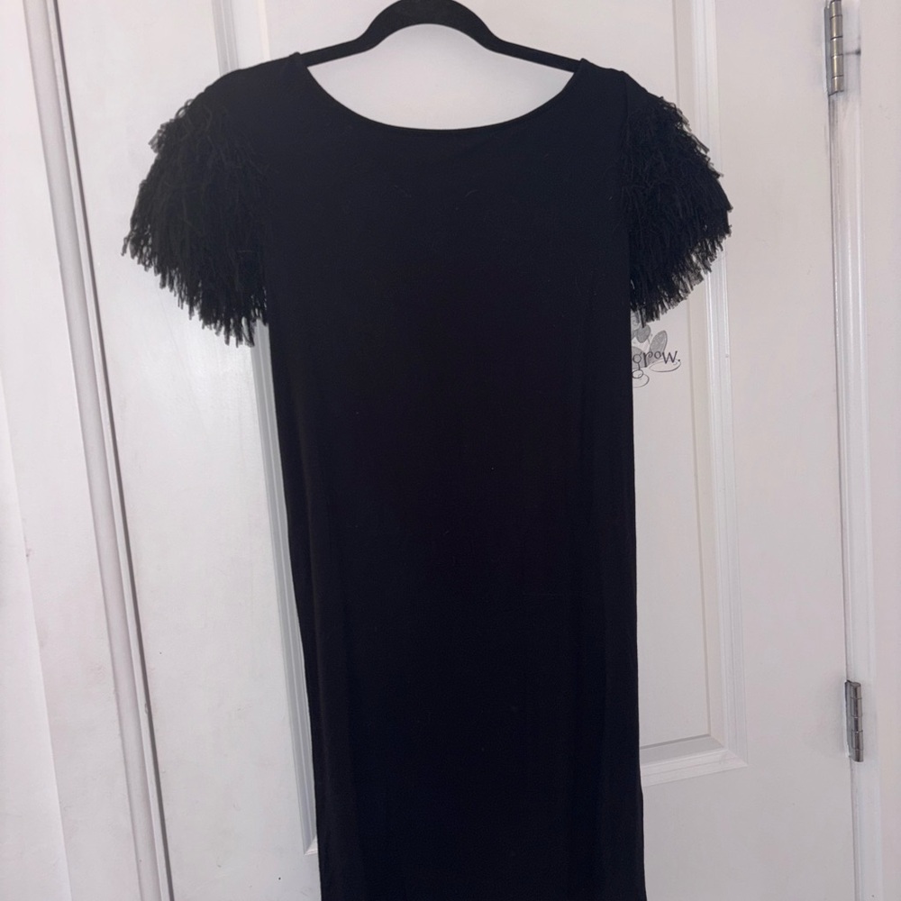 Roberto Cavalli Black Dress with Fringe Sleeves